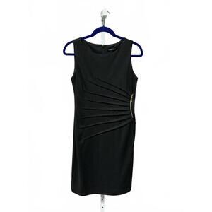 Ivanka Trump Black Sleeveless Classic Sheath Dress with Side Pleats and Zipper